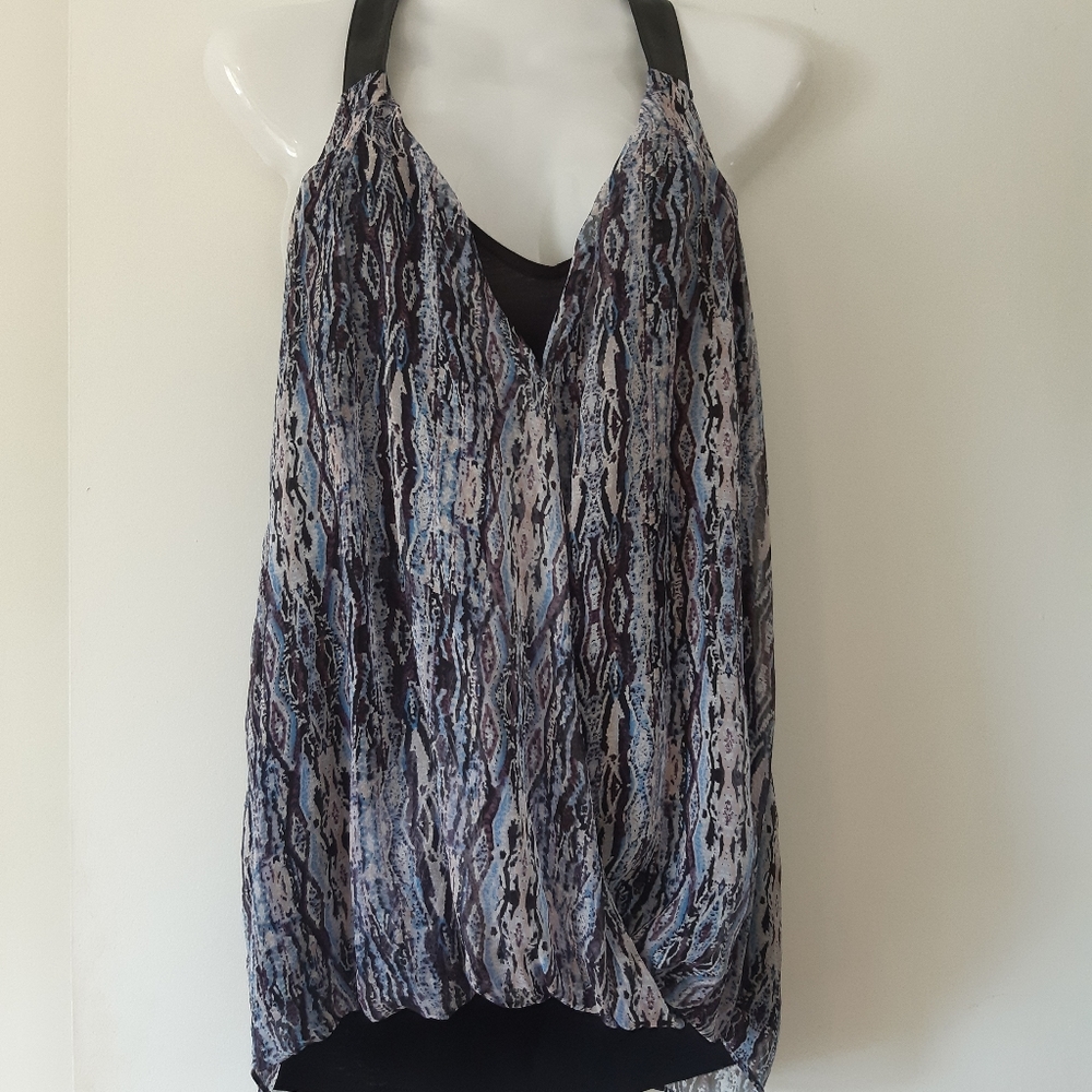 Silk & Faux Leather Racer Back 2 in 1 Top